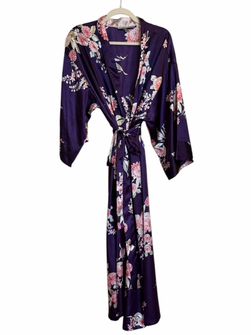 Morgan Taylor Purple Floral Satin Kimono Robe